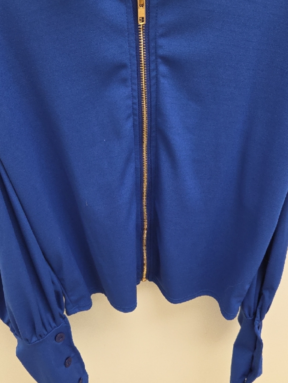 $5/$25-Women's Royal Blue Zip-Front Puff Sleeve Jacket- EUC - Picture 5 of 8